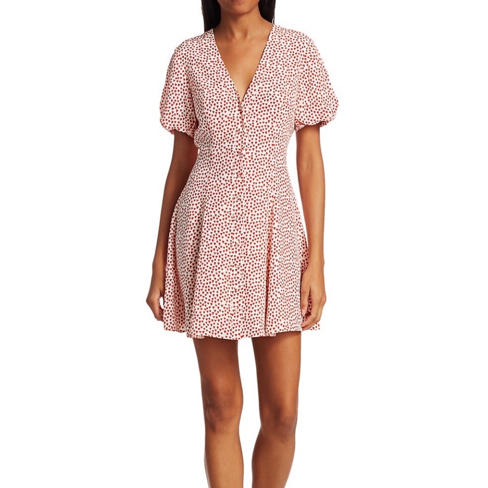 NWT Milly Aspen Heart-Print Silk Dress Size 6 Short Sleeves red white $350